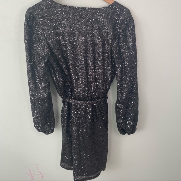 LOFT Navy Sequined Faux Wrap Cocktail Dress - Picture 2 of 7